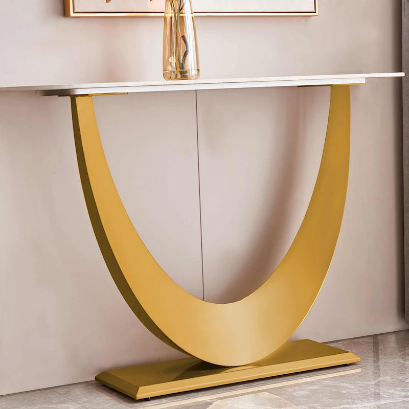 Console en pierre frittée moderne avec cadre en métal et pieds réglables - 120 cm