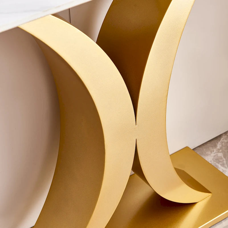 Console en pierre frittée moderne avec cadre en métal et pieds réglables - 120 cm