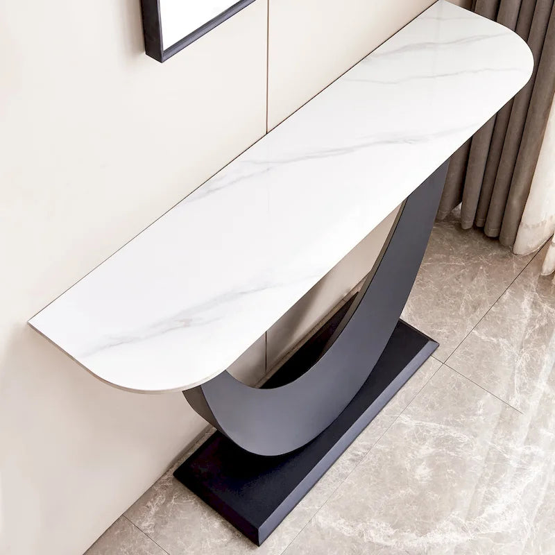 Console en pierre frittée moderne avec cadre en métal et pieds réglables - 120 cm