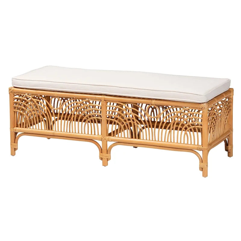 Banc moderne bohème en rotin naturel avec coussin