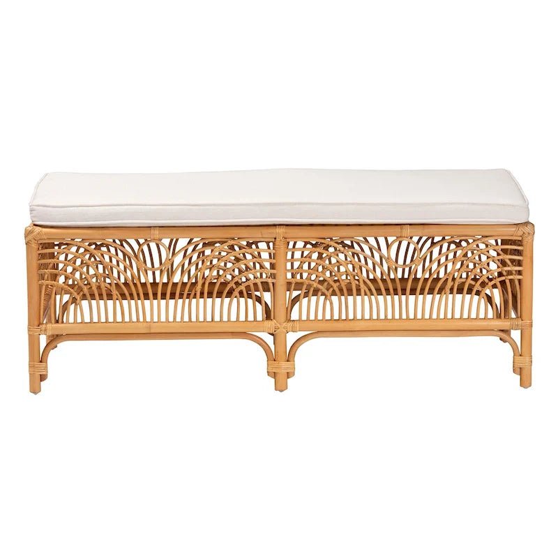Banc moderne bohème en rotin naturel avec coussin