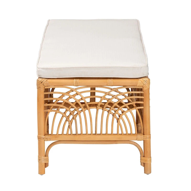 Banc moderne bohème en rotin naturel avec coussin