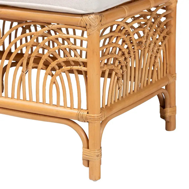 Banc moderne bohème en rotin naturel avec coussin
