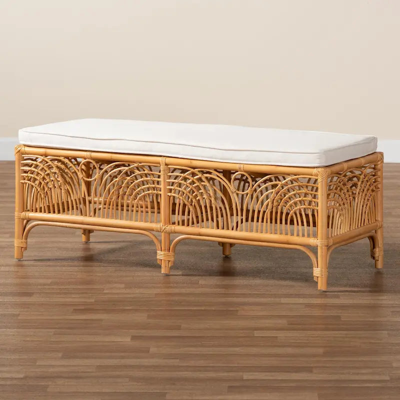 Banc moderne bohème en rotin naturel avec coussin