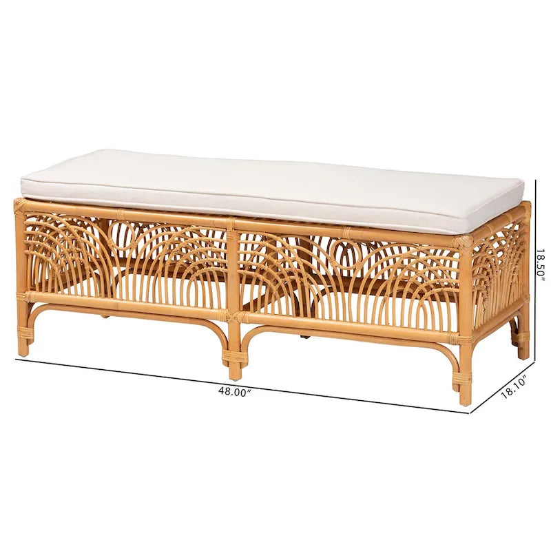Banc moderne bohème en rotin naturel avec coussin