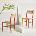 Lot de 2 chaises de salle à manger en rotin - Cadre en chêne massif naturel - 16L x 21P x 34H pouces