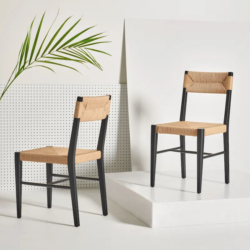 Lot de 2 chaises de salle à manger en rotin - Cadre en chêne massif naturel - 16L x 21P x 34H pouces