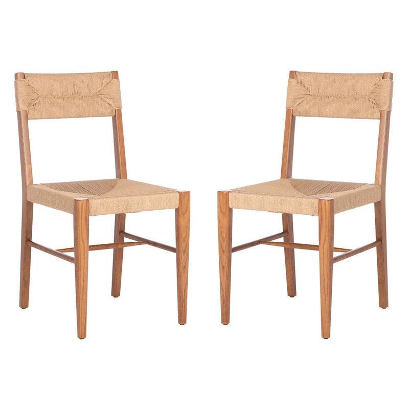 Lot de 2 chaises de salle à manger en rotin - Cadre en chêne massif naturel - 16L x 21P x 34H pouces
