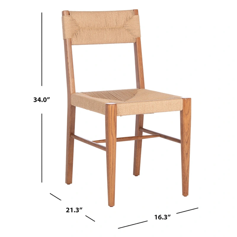 Lot de 2 chaises de salle à manger en rotin - Cadre en chêne massif naturel - 16L x 21P x 34H pouces