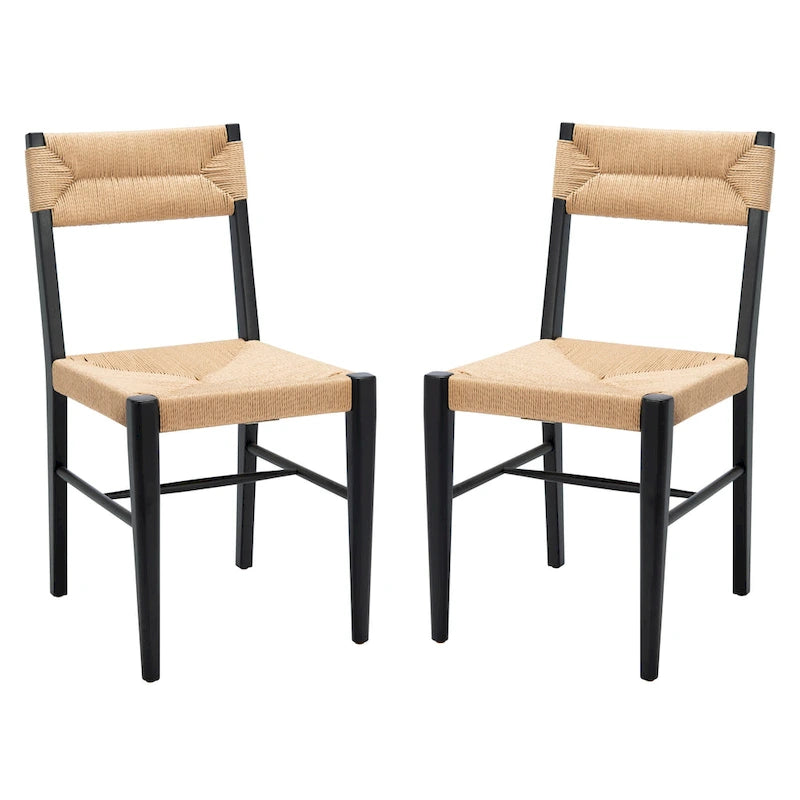 Lot de 2 chaises de salle à manger en rotin - Cadre en chêne massif naturel - 16L x 21P x 34H pouces
