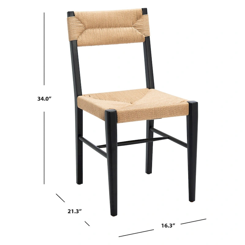 Lot de 2 chaises de salle à manger en rotin - Cadre en chêne massif naturel - 16L x 21P x 34H pouces