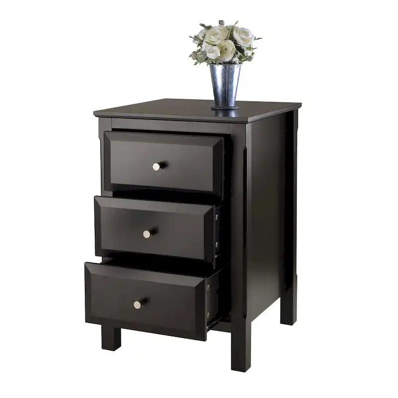 Table de chevet et d'appoint noire à 3 tiroirs - 15.75L x 15.75P x 23.63H pouces