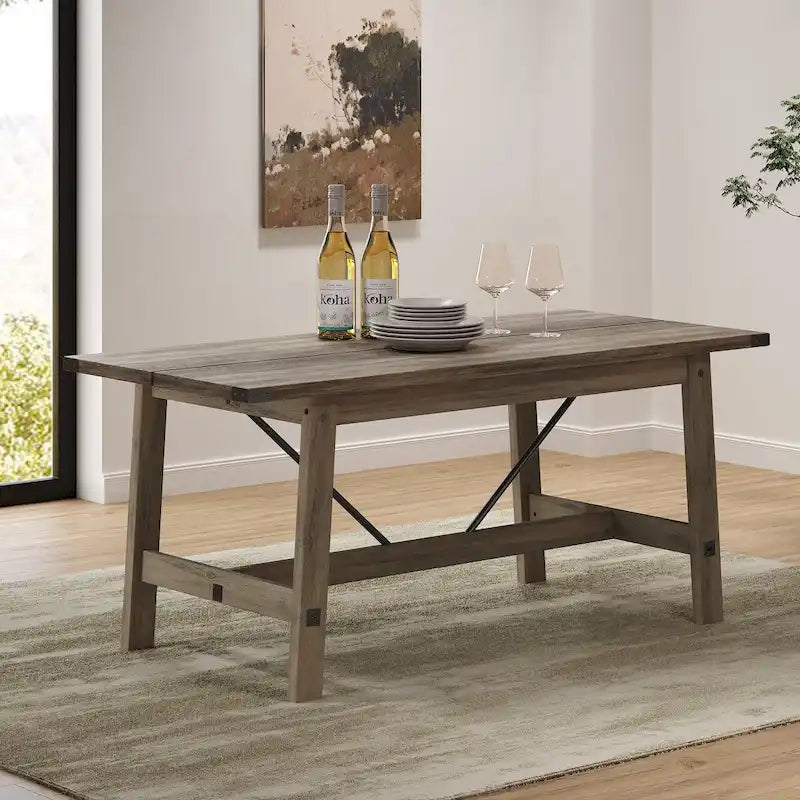 Table de salle à manger style rustique moderne pour 6 personnes - Grise