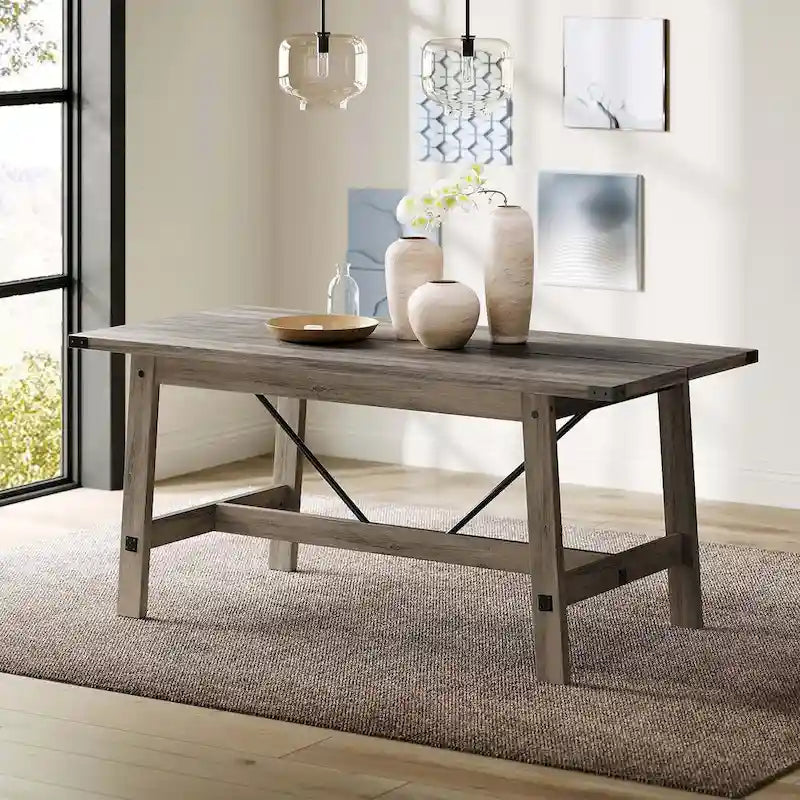 Table de salle à manger style rustique moderne pour 6 personnes - Grise