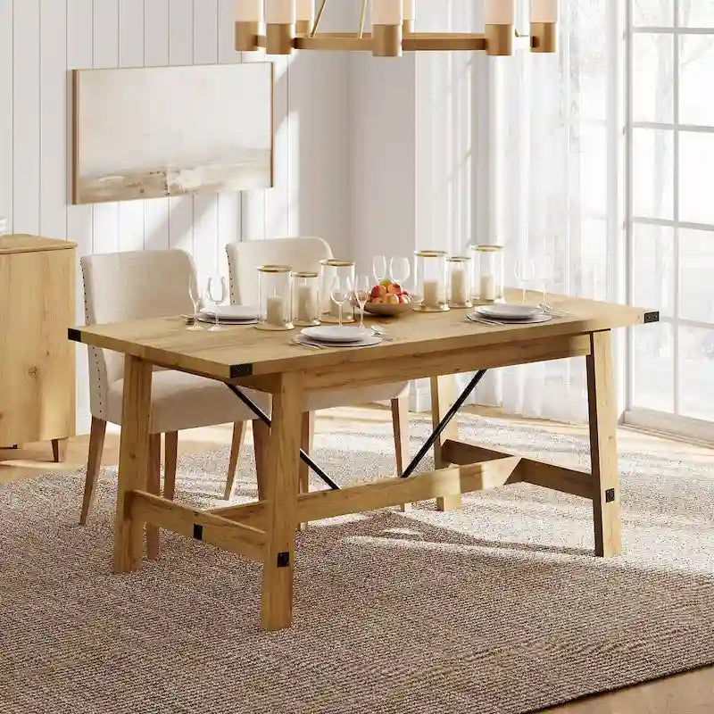Table de salle à manger style rustique moderne pour 6 personnes - Grise