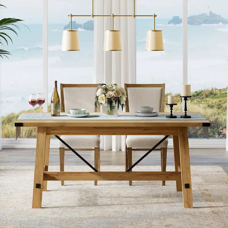 Table de salle à manger style rustique moderne pour 6 personnes - Grise