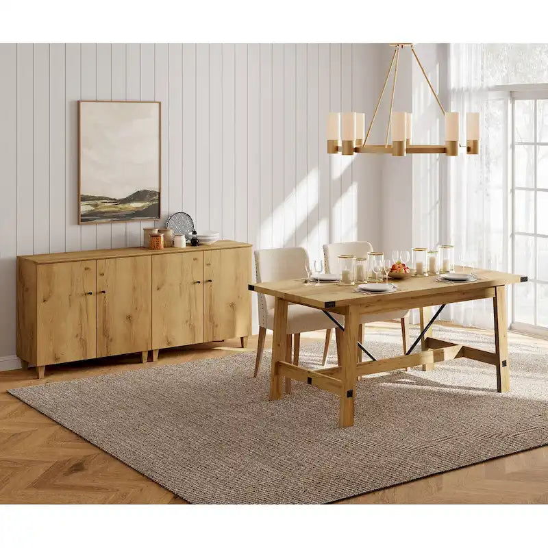 Table de salle à manger style rustique moderne pour 6 personnes - Grise