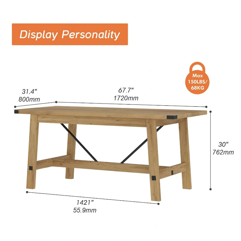 Table de salle à manger style rustique moderne pour 6 personnes - Grise