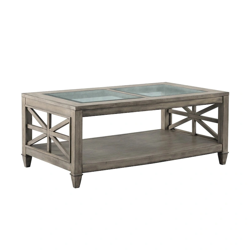 Table basse rectangulaire en verre trempé avec étagère - 45,5W x 19H pouces