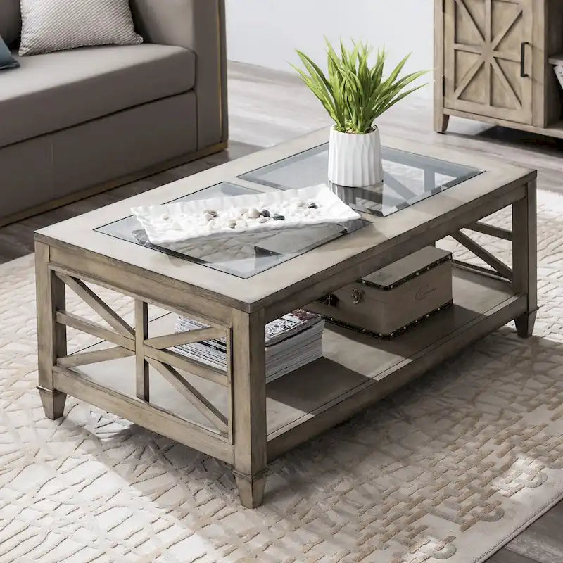 45.5 in. 19 in. Large Rectangle Glass Coffee Table,1-Tier Shelf