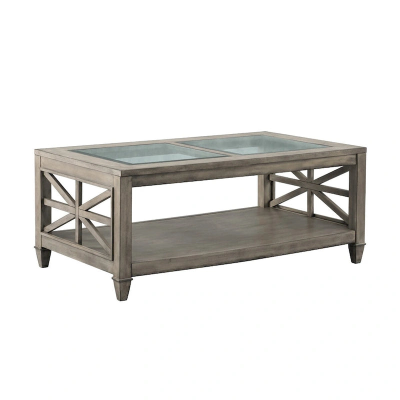 Table basse rectangulaire en verre trempé avec étagère - 45,5W x 19H pouces