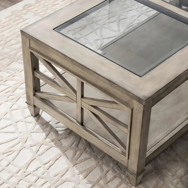 Table basse rectangulaire en verre trempé avec étagère - 45,5W x 19H pouces