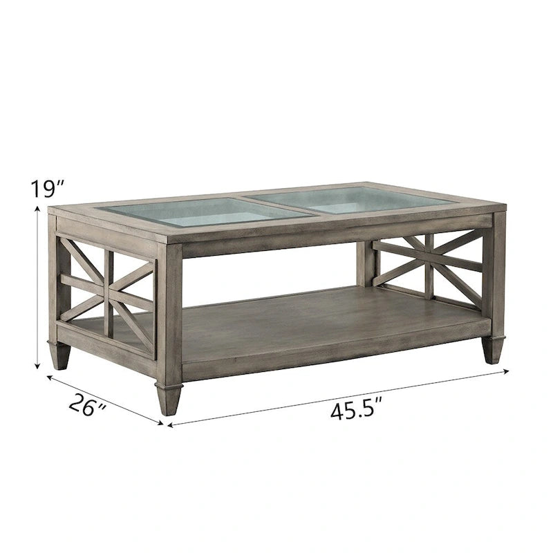 Table basse rectangulaire en verre trempé avec étagère - 45,5W x 19H pouces