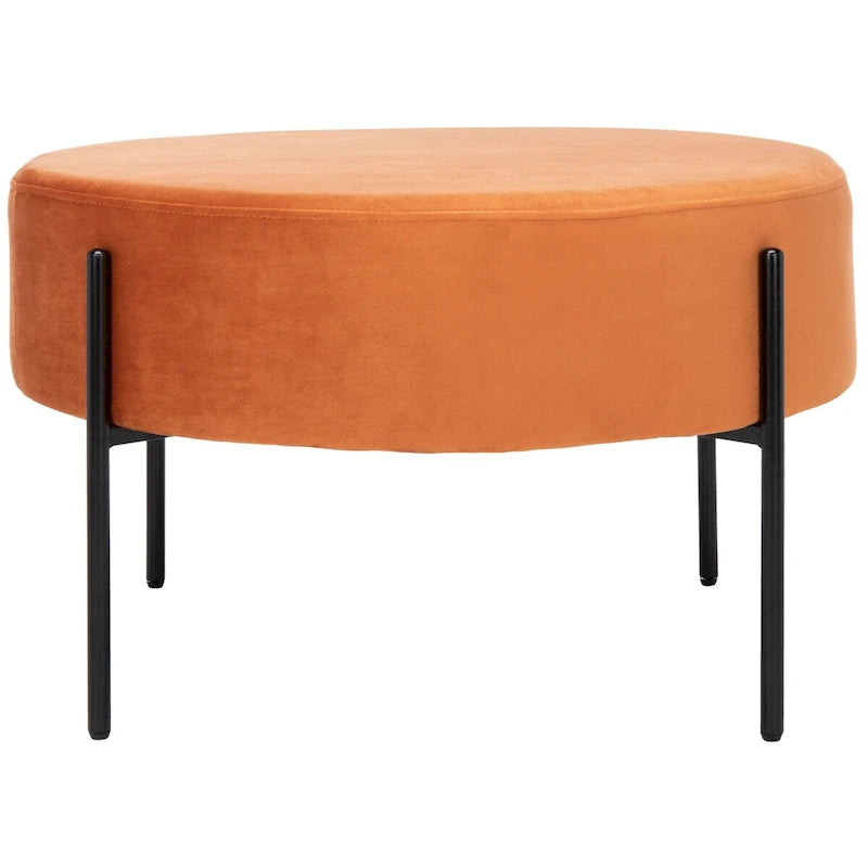 Pouf de cocktail rond en velours avec pieds en métal noir mat