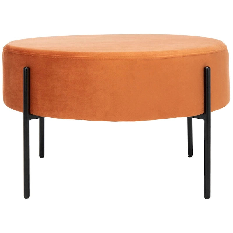 Pouf de cocktail rond en velours avec pieds en métal noir mat