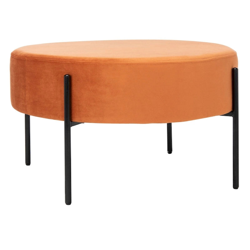 Pouf de cocktail rond en velours avec pieds en métal noir mat