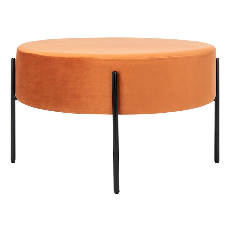Pouf de cocktail rond en velours avec pieds en métal noir mat