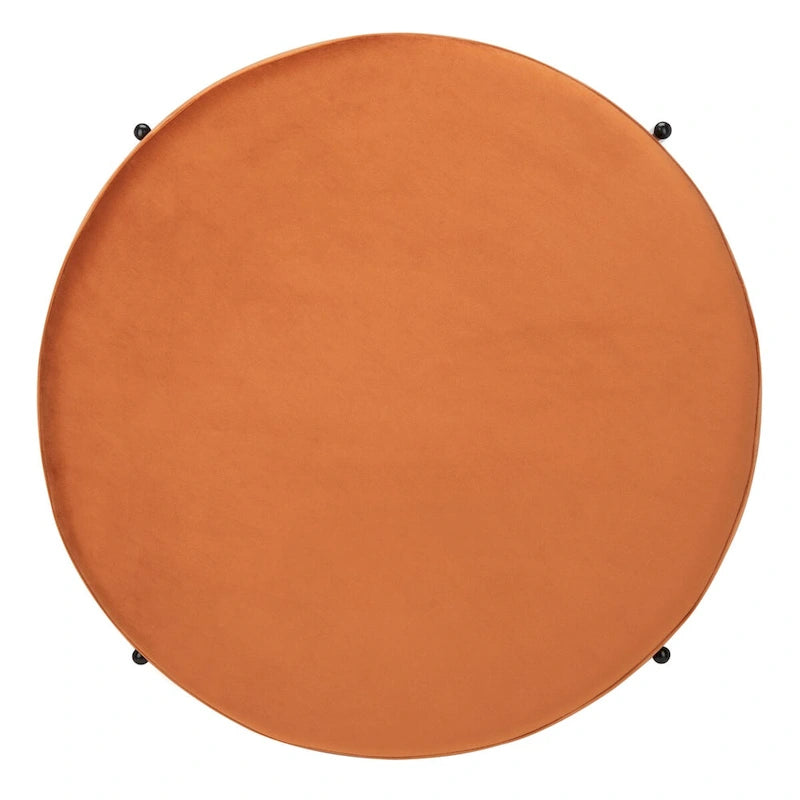 Pouf de cocktail rond en velours avec pieds en métal noir mat