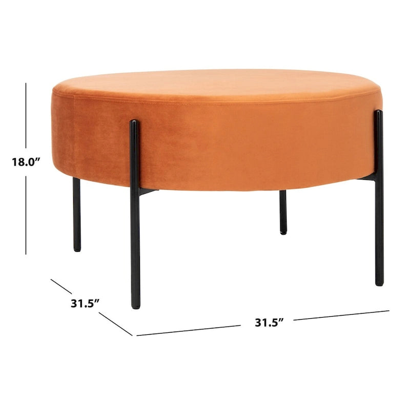Pouf de cocktail rond en velours avec pieds en métal noir mat