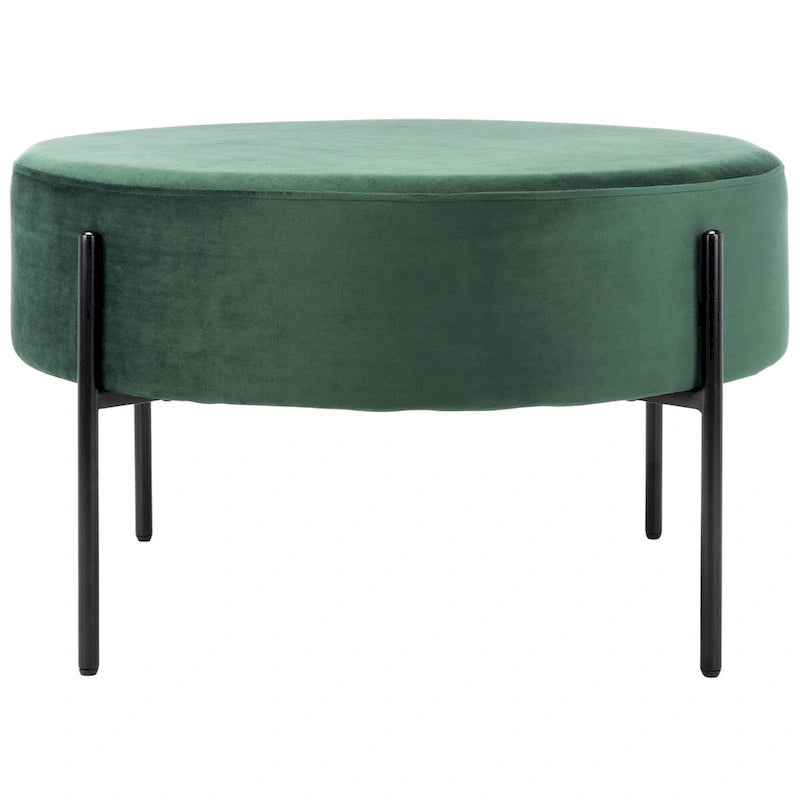 Pouf de cocktail rond en velours avec pieds en métal noir mat