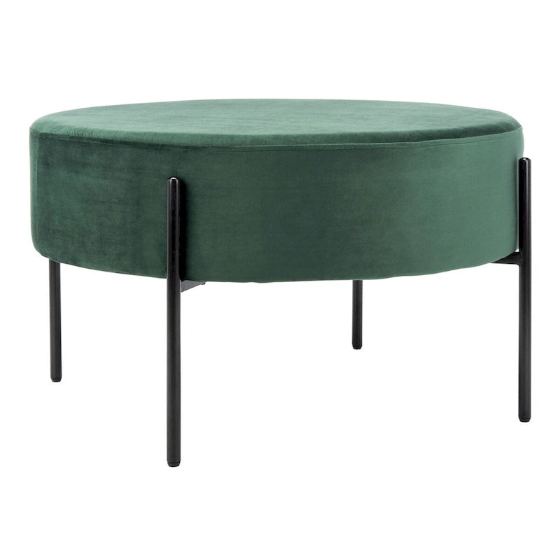 Pouf de cocktail rond en velours avec pieds en métal noir mat