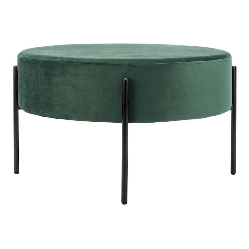 Pouf de cocktail rond en velours avec pieds en métal noir mat
