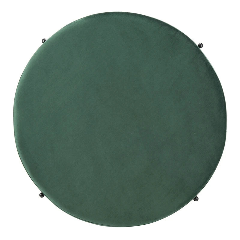Pouf de cocktail rond en velours avec pieds en métal noir mat