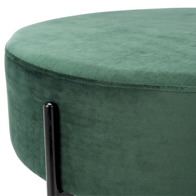 Pouf de cocktail rond en velours avec pieds en métal noir mat