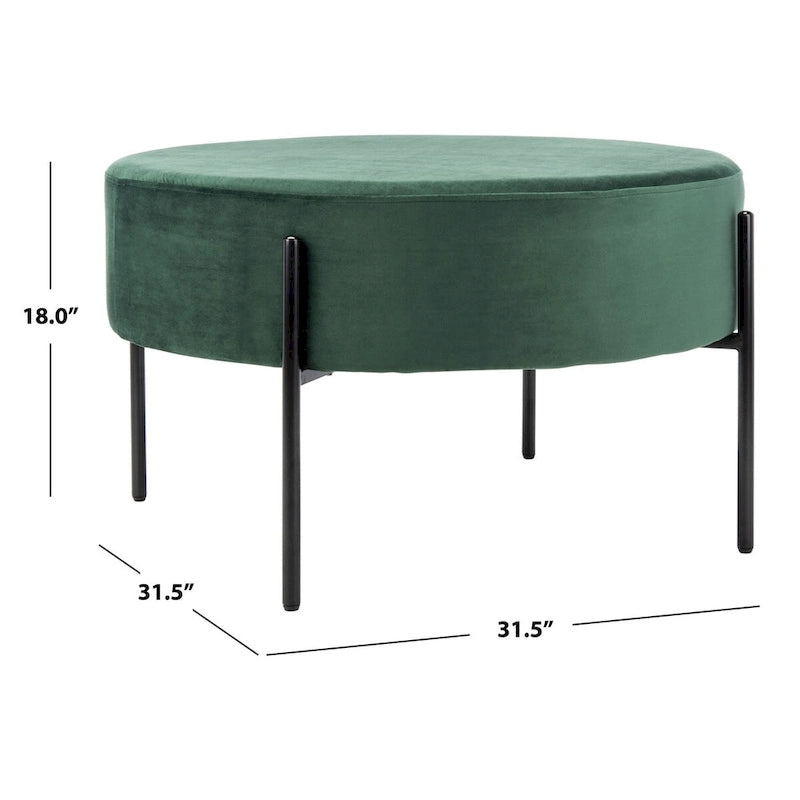 Pouf de cocktail rond en velours avec pieds en métal noir mat