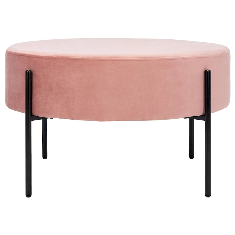 Pouf de cocktail rond en velours avec pieds en métal noir mat