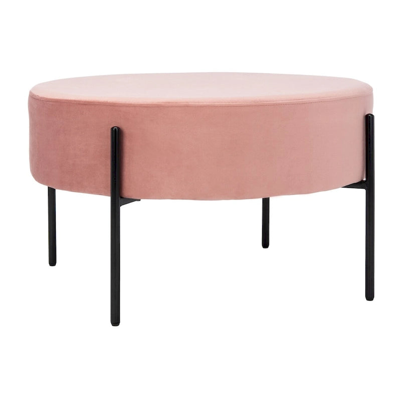 Pouf de cocktail rond en velours avec pieds en métal noir mat