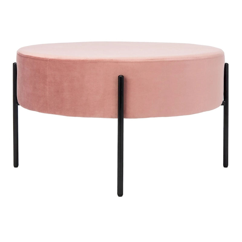 Pouf de cocktail rond en velours avec pieds en métal noir mat
