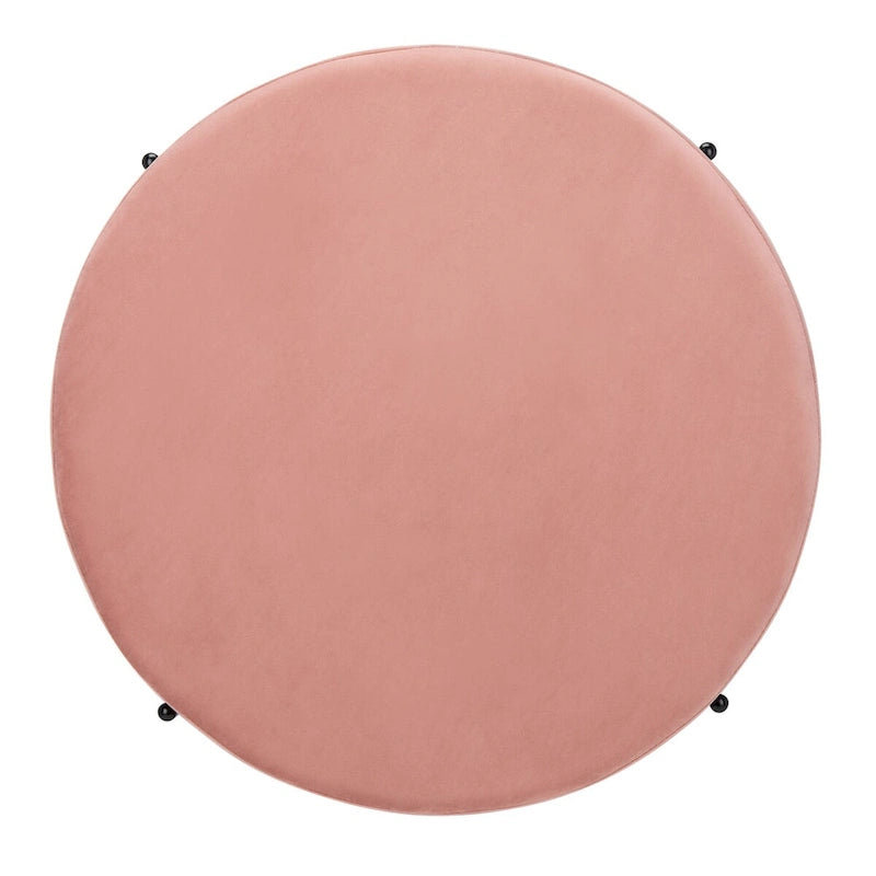 Pouf de cocktail rond en velours avec pieds en métal noir mat