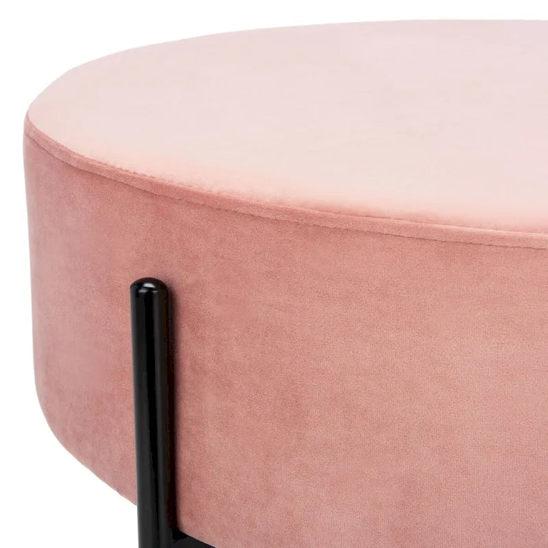 Pouf de cocktail rond en velours avec pieds en métal noir mat