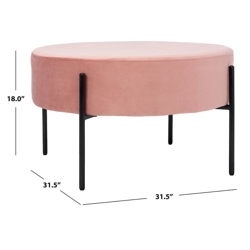 Pouf de cocktail rond en velours avec pieds en métal noir mat