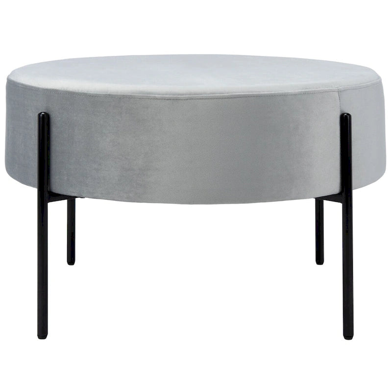 Pouf de cocktail rond en velours avec pieds en métal noir mat