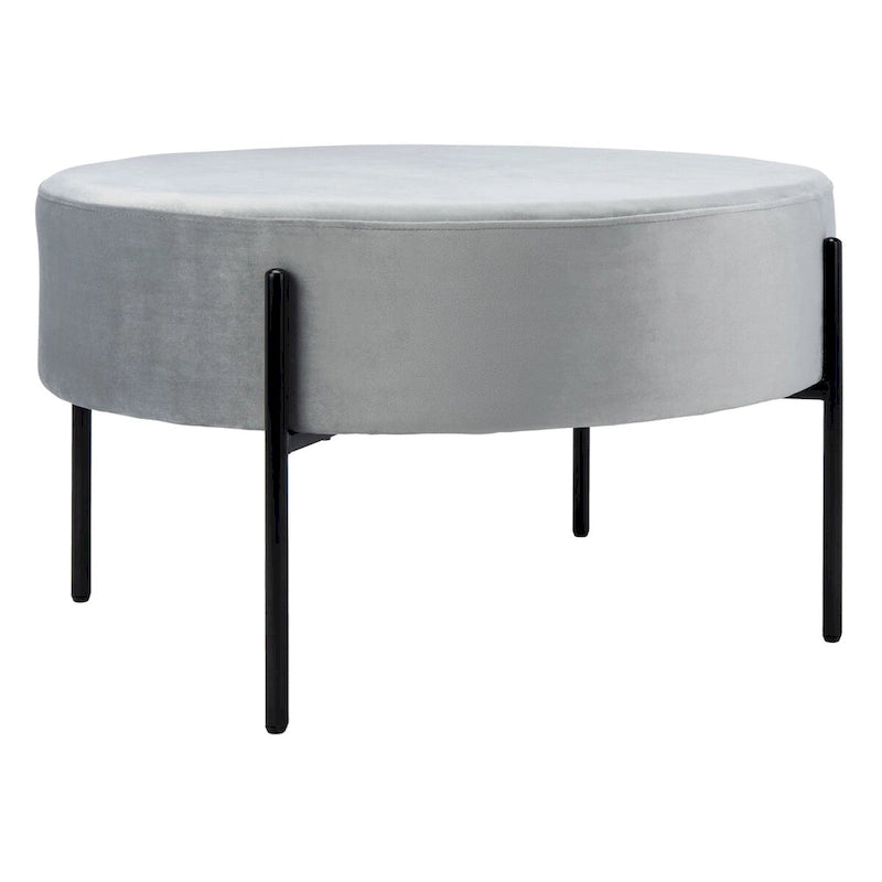 Pouf de cocktail rond en velours avec pieds en métal noir mat