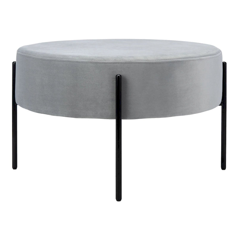 Pouf de cocktail rond en velours avec pieds en métal noir mat