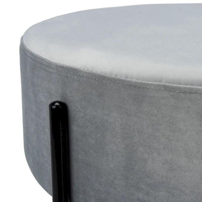 Pouf de cocktail rond en velours avec pieds en métal noir mat