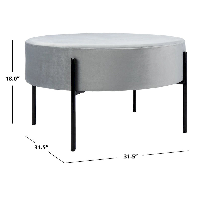 Pouf de cocktail rond en velours avec pieds en métal noir mat